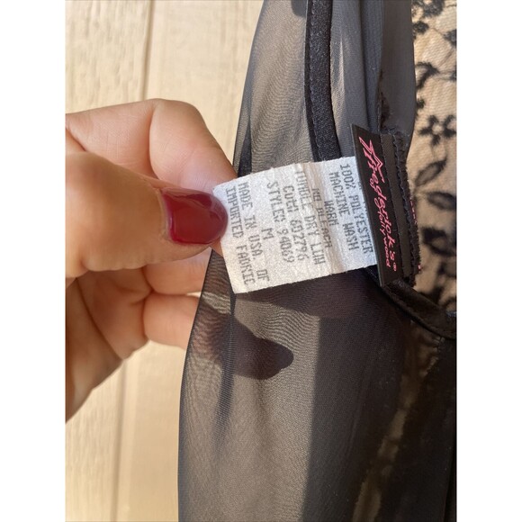 VINTAGE by FREDERICK’S of HOLLYWOOD BLACK Chiffon LACE Négligée NIGHTGOWN M￼ - Picture 12 of 12